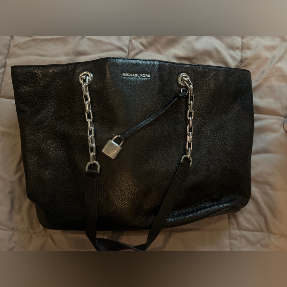 Michael Kors Black Tote with Silver Chain Detail